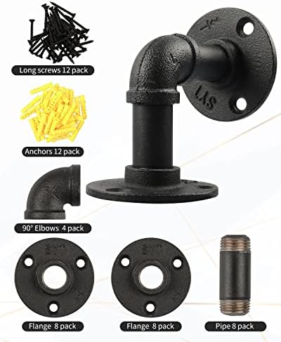 MUZIK 4Pcs 4"×4" L Pipe Shelf Bracket, Heavy Duty Wall Mount, DIY Shelving