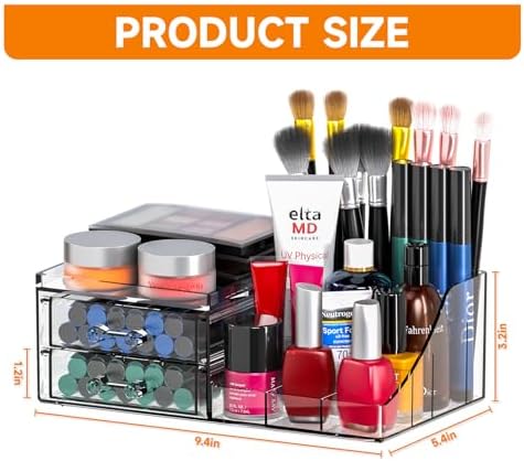 Acrylic Small Makeup Organizer with Drawers,Clear Skincare Organizer for Vanity,Dresser,Bathroom Countertop,Cute Cosmeti