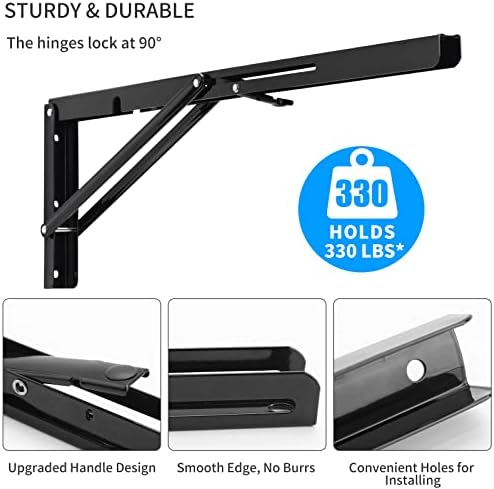 YUMORE 18 Inch Folding Shelf Bracket, Heavy Duty L Bracket, Black, 2 Pack