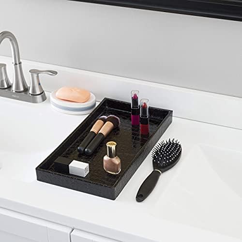Home Basics Vanity Tray for Makeup, Jewelry, Perfume, Cosmetics Storage, Bathroom Organizer (Horizontal, Crocodile Black