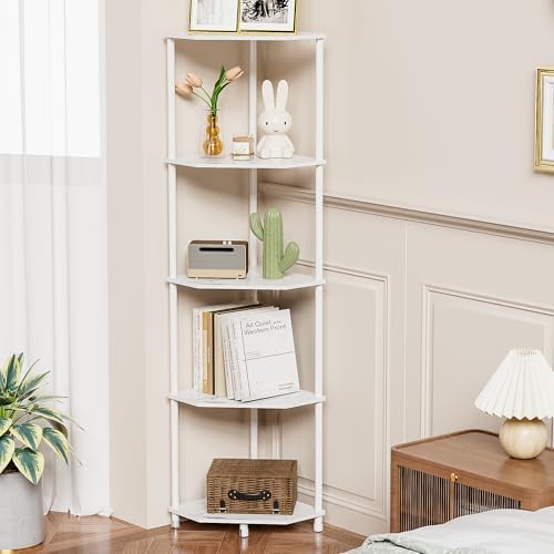 5 Tier Corner Shelf Stand, 50.2", Marble White