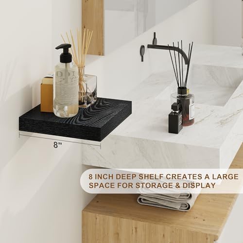 Fun Memories Black Floating Shelves 8 Inch Long, 8" Deep Wall Shelves, Small Deep Floating Shelf Square Wall Shelf, Rust
