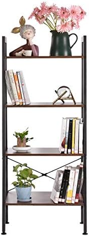 Houssem 4 Tier Ladder Bookshelf Industrial Bookcase Wood Shelves with Metal Frame Unit Display Shelving Rack Storage Org