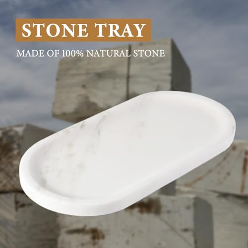 Koville Natural Marble Tray for Bathroom Countertop, Marble Storage Trays for Perfume, Cosmetics, Jewelry, Vanity Tray S