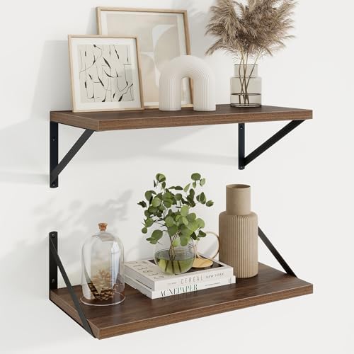 Axeman 20 Inch Floating Shelves, 10 Inch Deep Walnut Wall Shelves Set of 2