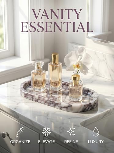 OOBOOB Natural Calacatta Viola Violet Marble Tray, Oval Perfume Tray, Bathroom Organizer for Vanity, Kitchen & Living Ro