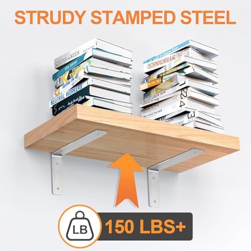 Floating Shelf Bracket Stainless Steel 6 Inch, 6 Pack Heavy Duty Shelf Brackets, Wall Shelf Bracket for DIY Decorative w