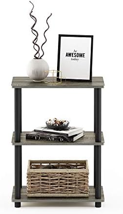 Furinno Turn-N-Tube No Tool 3-Tier Storage Shelf, Narrow, French Oak Grey/Black