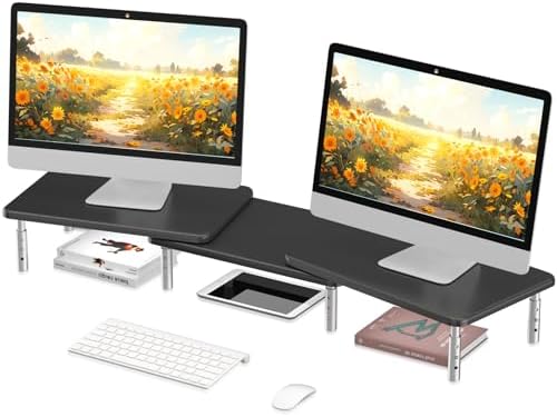suptek Dual Monitor Laptop Stand Riser with Adjustable Length and Angle,Office Desktop Organizer Computer Stand for 2 Mo