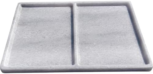 10"x8" Natural Marble Decorative Tray – Dual‑Compartment Stone Vanity Organizer for Jewelry, Keys & Soap – Premium Heat‑