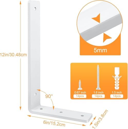 White Floating Shelf Bracket 12 Inch, 6 Pack Heavy Duty Shelf Brackets, Wall Shelf Bracket for DIY Decorative with Mount