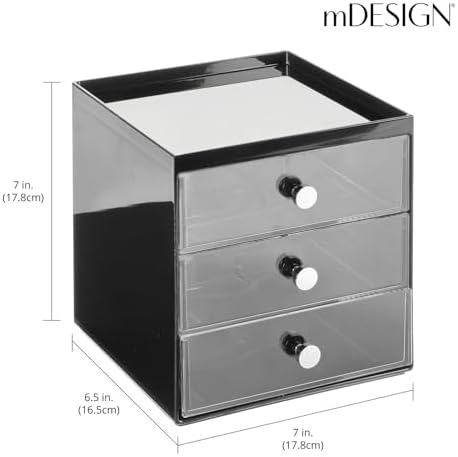 mDesign Makeup Organizer Storage Station Cube with 3 Drawers for Bathroom Vanity, Cabinet, Countertops - Holds Lip Gloss