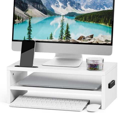 Marbrasse Wood Monitor Stand Riser,Desk Computer Printer Shelf Stand，White