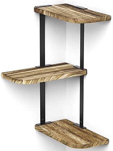 Love-KANKEI Corner Wall Shelf,3-Tier,Solid Wood,17" Tall,Carbonized Black
