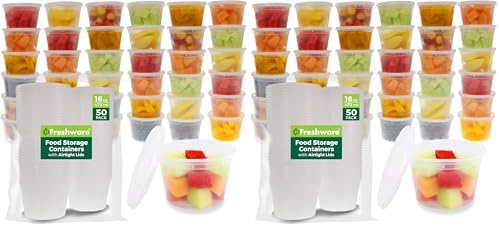 Freshware Food Storage Containers [50 Set] 16 oz Plastic Deli Containers with Lids, Slime, Soup, Meal Prep Containers | BPA Free | Stackable | Leakproof | Microwave/Dishwasher/Freezer Safe (Pack of 2)