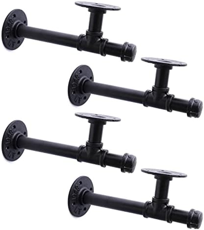 3/4" Industrial Pipe Shelf Brackets, Black Iron Wall Mounted DIY Shelving Brackets Hanging Custom Pipe Brackets for Floa