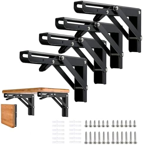 Folding Shelf Brackets - 10 Inch 4 Pcs Heavy Duty Metal Collapsible Triangle Shelf Bracket, DIY Wall Mounted Foldable Sh