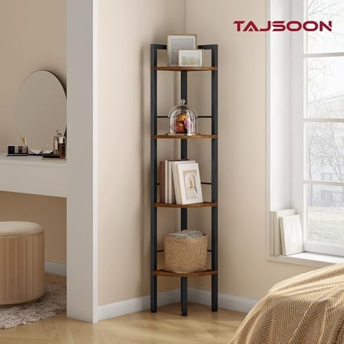 Tajsoon Corner Shelf Stand 4 Tier 48.5" with Metal Frame, Rustic Brown