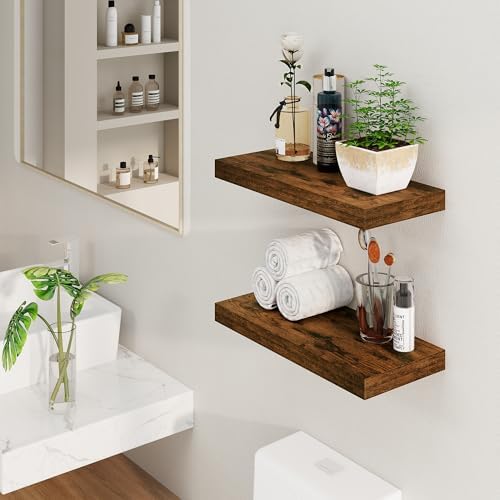 Floating Shelves, 8 Inch Deep Floating Shelves, 24"W x 8"D Wall Shelves Set of 2, Rustic Wood Floating Shelf for Home De