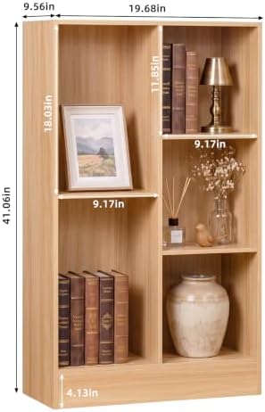YAHARBB 3 Tier 5 Cube Thin Storage Organizer,Small Shallow Bookcase,Natural
