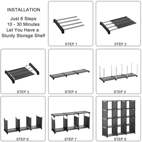 12 Cube Storage Organizer Book Shelves, DIY Open Stackable Bookshelf, Extra Large Plastic Bookcase Rack for Bedroom, Liv