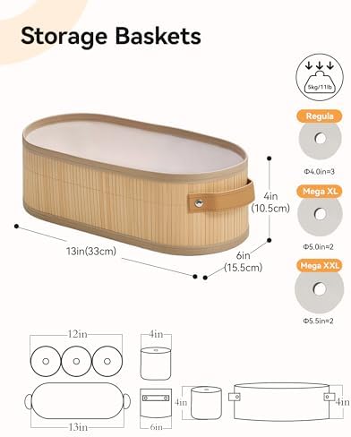 Narrow Storage Bins, Small Basket for Closet and Shelves, Bamboo Toilet Paper Storage Organizer with Handles for Counter