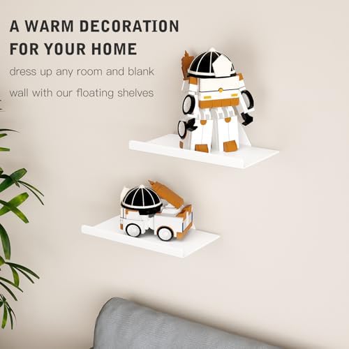 Floating Shelves for Wall, Off Center Metal Shelves for Living Room, White Floating Shelves for Wall Decor, 8” Hanging S