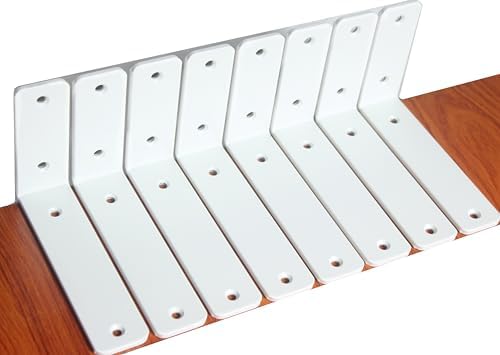 10 Pack - L 6" x H 4" x W1.5, 5mm Thick White L Shelf Bracket, Iron Shelf Brackets, Metal Shelf Brackets, Floating Shelf