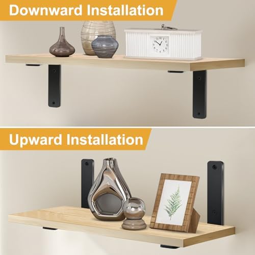 4 Pack - L 6" x H 4" x W1.5, 5mm Thick Black L Shelf Bracket, Iron Shelf Brackets, Metal Shelf Brackets, Floating Shelf,