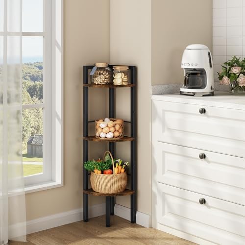 Tajsoon Corner Shelf Stand 3 Tier 39.5" with Metal Frame, Rustic Brown