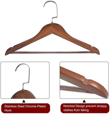 HARFINGTON 2pcs B18 Solid Wooden Suit Hangers 440mm Length U-Notches Retro Coat Hanger with Stainless Steel Hook for Jacket Pants Shirt