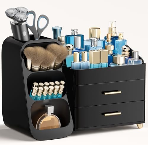 HBlife Cologne Organizer for Men Makeup Organizer with Brush Holder for Vanity, Large Plastic Bathroom Countertop Organi