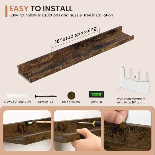 Dreamland Picture Ledge Shelf for Wall, Floating Shelves Set of 2,30 inch Long Floating Shelves with Lip for Living Room