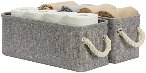 DULLEMELO Toilet Paper Storage Basket, Toilet Tank Basket with Rope Handles (Grey)