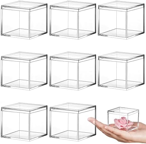 Blulu 8 Pcs Clear Acrylic Box with Lid, 2.2 x 2.2 x 1.8 Inch, Classic Style