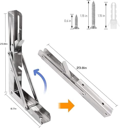 Folding Shelf Brackets 24 inch 2 Pcs Max. Load 550lb - Heavy Duty Stainless Steel DIY Wall Mounted Shelf Brackets Space 