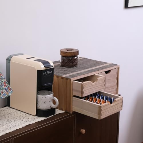 DDYURI Capsules Coffee Storage Drawer for Pod K-cup Holder - Counter Organizer for Kitchen Utensil Storage - Wood Deskto