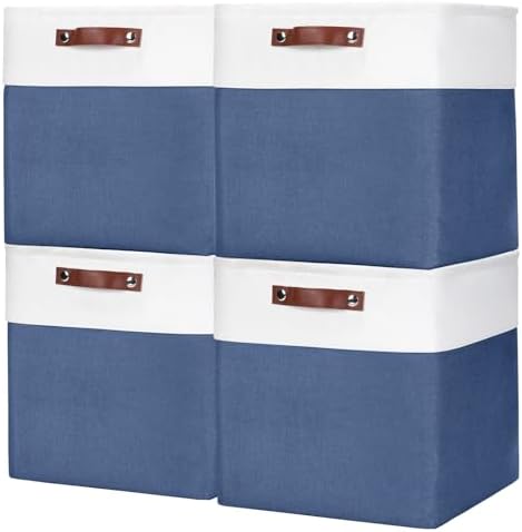 Bagnizer 13x13 Cube Storage Bins, Collapsible Fabric Storage Box, 4 Pack Closet Baskets with Handles for Organizing, She