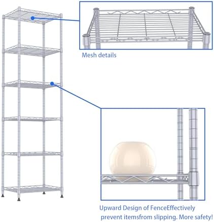 REGILLER 6 Wire Shelving Steel Storage Rack Adjustable Unit Shelves for Laundry Bathroom Kitchen Pantry Closet(Silver, 1
