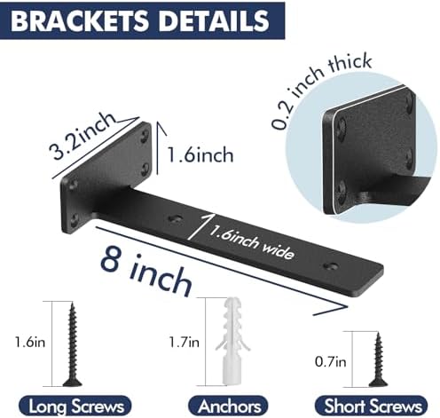 Starunder 8 Inch Floating Shelf Brackets,4 Pack L‑Shape Shelf Supports
