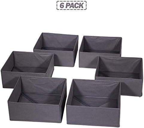 DIOMMELL 6 Pack Foldable Cloth Storage Box Closet Dresser Drawer Organizer Divider Fabric Baskets Bins Containers for Clothes Underwear Bras Socks Lingerie Clothing, Dark Grey 600