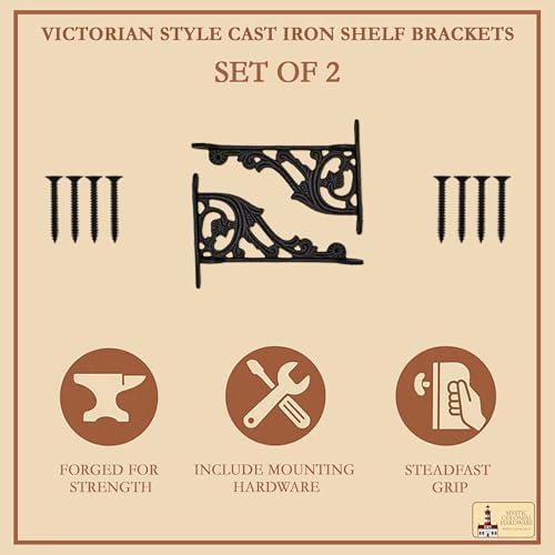 Mystic Colonial Cast Iron Shelf Brackets 10.5 cm x 15.5 cm (4⅛ in x 6⅛ in) | Victorian Heavy-Duty Decorative Wall Mount 