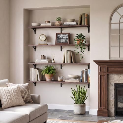 YGEOMER 47.2 in Floating Shelves for Wall Home Decor, Wood, Brown, Set of 4