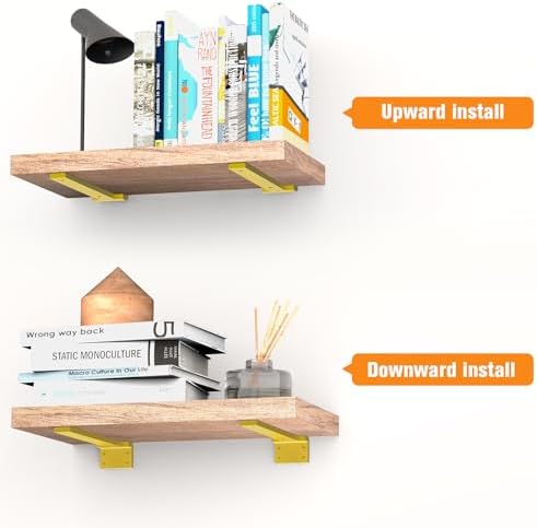 Gold Floating Shelf Brackets 12 inch 4 Pack L Brackets for Floating Shelves Metal Heavy Duty Shelf Bracket for DIY Shelv