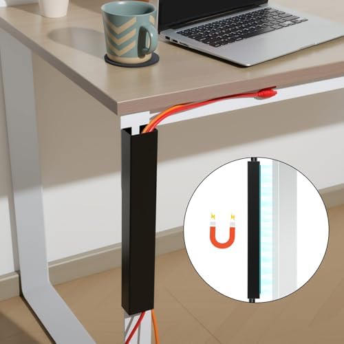 Blulu 4 Pack Steel Magnetic 14 Inch Cable Management Channel for Under Desk Leg Vertical Wire Hider Cover Cable Desk Org