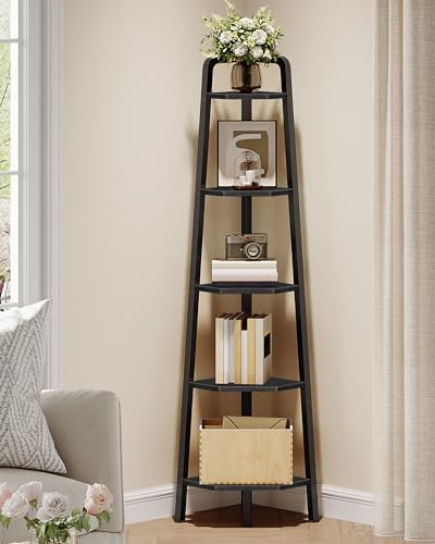 CHOEZON Corner Shelf, 5-Tier Ladder Corner Shelf, Ladder Bookshelf, 59.6" Tall Vertical Display Stand, Metal Frame Books