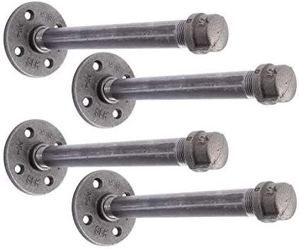 PIPE DECOR Industrial Pipe Shelf Brackets, 8 Inch, 4 Pack – Wall Mounted Double Flange Floating Shelf Brackets, Rustic V