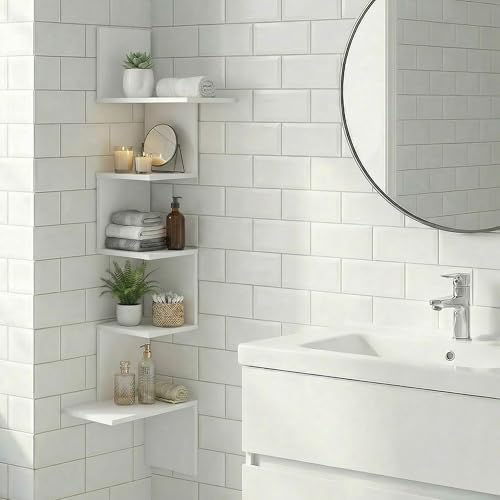 Furinno Rossi 5-Tier Corner Floating Shelves for Wall, White