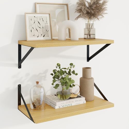 Axeman 20 Inch Floating Shelves, 10 Inch Deep Oak Wall Shelves Set of 2
