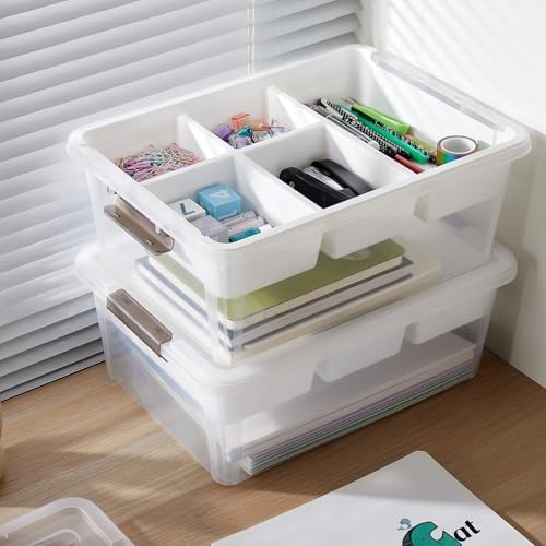 MACOPRO 17QT Clear Plastic Box Craft Storage Bin with Removable Tray & Lid